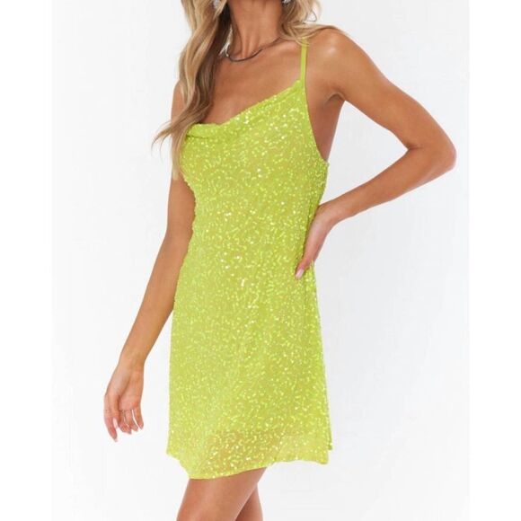 SHOW ME YOUR MUMU | NEW Suzanna Slip Dress in Lime Sequin Women’s Size Medium - Picture 1 of 13